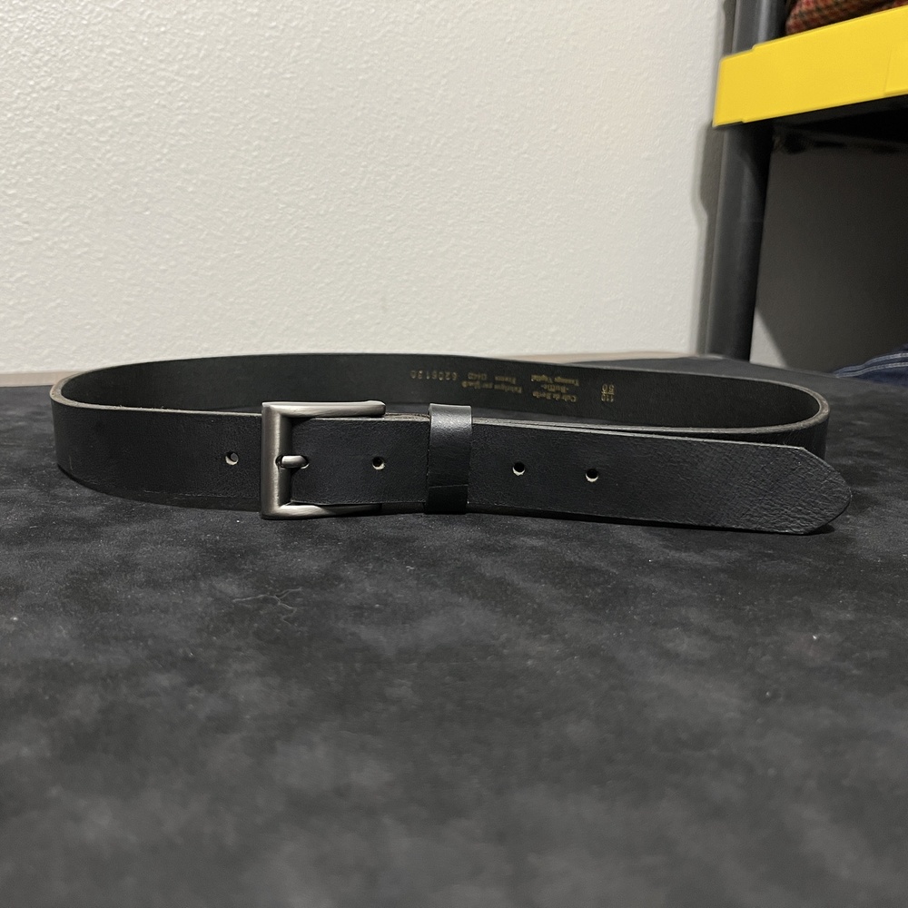 Yves Belt Mens 50 Black Leather Dress Matte Buckle Made In France Buffalo